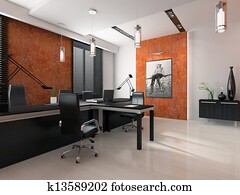 Interior of the modern office 3D rendering