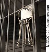 Jail Cell With Closed Door And Bunch Of Keys