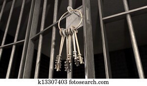Jail Cell With Open Door And Bunch Of Keys