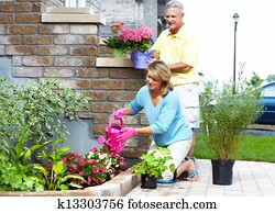 jardinería, 3º edad, pareja.
