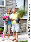 jardinería, 3º edad, pareja.