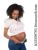 jeans, und, schwangeren, bauch