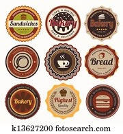 jogo, de, vindima, panificadora, emblemas, e, labels.