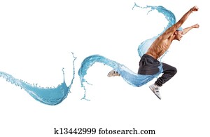 junger mann, tanzen, hip hop, mit, farbe, linien