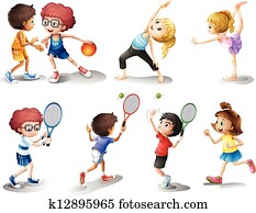 Kids exercising and playing different sports Kids exercising and playing different sports
