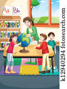 Kindergarten teacher and students Kindergarten teacher and students