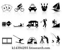 lazer, e, recreação, ícones, set	