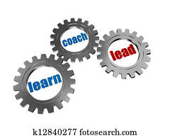 learn, coach and lead in silver grey gearwheels learn, coach and lead in silver grey gearwheels
