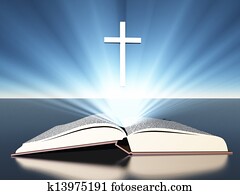 Light radiates from bible under cross Light radiates from bible under cross
