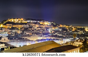lisboa, cidade velha, à noite, portugal