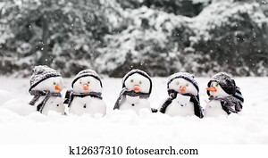Little snowmen in a group Little snowmen in a group