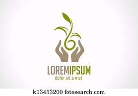 Logo Hands holding plant abstract icon. Green concept. Logo Hands holding plant abstract icon. Green concept.