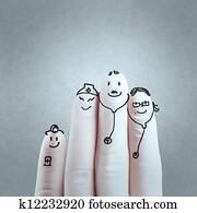 lovely family hand drawn and finger, doctor and nurse