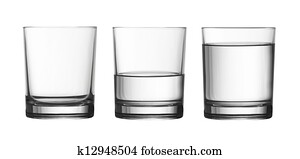 low empty, half and full of water glass isolated on white with clipping path included