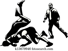 luta, wrestling, e, árbitro