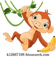 macaco bebê, ligado, um, árvore