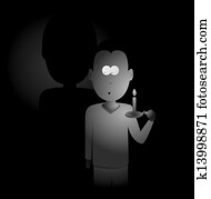 Man holding a candle in the darkness Man holding a candle in the darkness