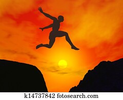 Man jumping through the gap - 3D render