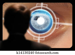 Man viewing a retinal eye scan on a video monitor