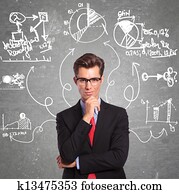 mann, denkt, an, everithing