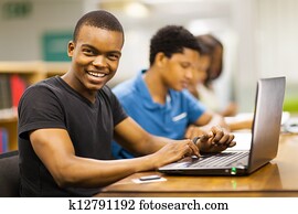 mannlig, afrikaner, høgskolestudent, brukende laptop