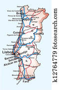 mapa estrada, de, portugal
