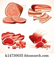 Meat Set. Ham, Gammon, Bacon, Ribs, Steaks Icons Meat Set. Ham, Gammon, Bacon, Ribs, Steaks Icons