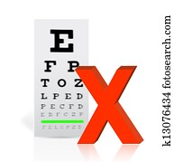 Medical Eye Chart with a x mark. poor vision Medical Eye Chart with a x mark. poor vision
