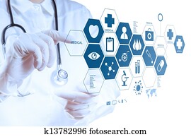 Medicine doctor hand working with modern computer interface Medicine doctor hand working with modern computer interface