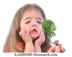 menina, e, saudável, brócolos, dieta, branco
