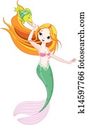 Mermaid feeding the fish Mermaid feeding the fish