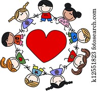 mezclado étnico, feliz, niños, amor