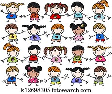 mezclado étnico, feliz, niños, niños