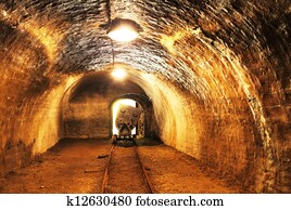 Mine with railroad track - underground mining Mine with railroad track - underground mining