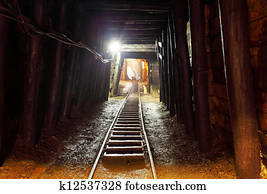 Mine with railroad track - underground mining Mine with railroad track - underground mining