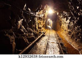 Mine with railroad track - underground mining Mine with railroad track - underground mining