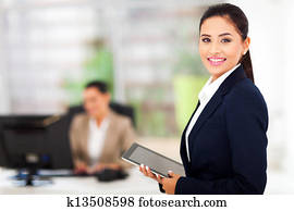 modern businesswoman holding tablet computer