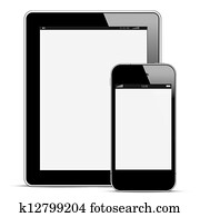 Modern digital tablet PC with mobile smartphone