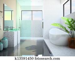 Modern interior of the white bathroom 3D Modern interior of the white bathroom 3D