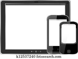 Modern realistic digital tablet PC with smart phone on white background Modern realistic digital tablet PC with smart phone on white background