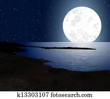Moonlight With Full Moon - Coast Moonlight With Full Moon - Coast