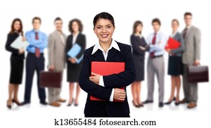 mujer de negocios, y, grupo, de, trabajadores, personas.