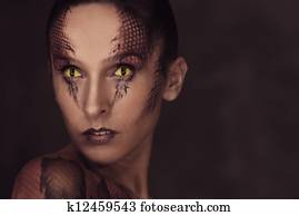 mulher, com, cobra, body-art