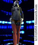 mulher jovem, em, cidade