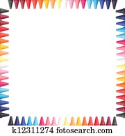 Multi color pastel(crayon) pencils border isolated on white with clipping path and copy space for text in the center Multi color pastel(crayon) pencils border isolated on white with clipping path and copy space for text in the center