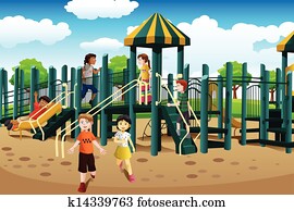 Multi-ethnic kids playing in the playground Multi-ethnic kids playing in the playground
