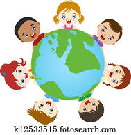 multikulturell, kinderhand, in, hand