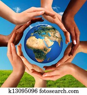 Multiracial Hands Together Around World Globe