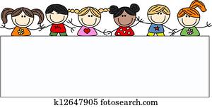 mélangé ethnique, heureux, enfants