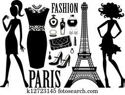 na moda, jogo, com, silhuetas, de, mulheres